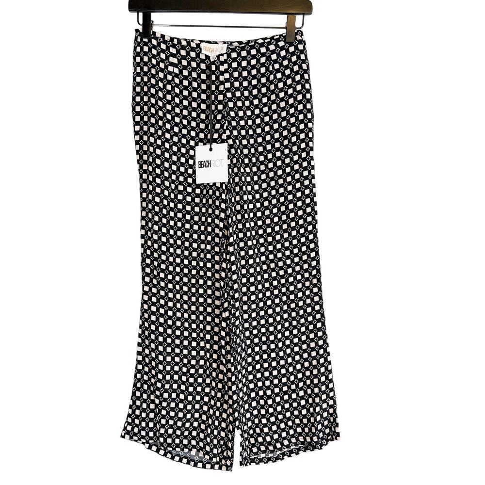 New Beach Riot Black White Geometric High Rise Wide Leg Crop Pants - XS